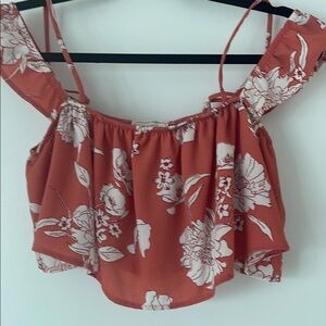 Sage Orange Sleeveless Ruffled Crop Top